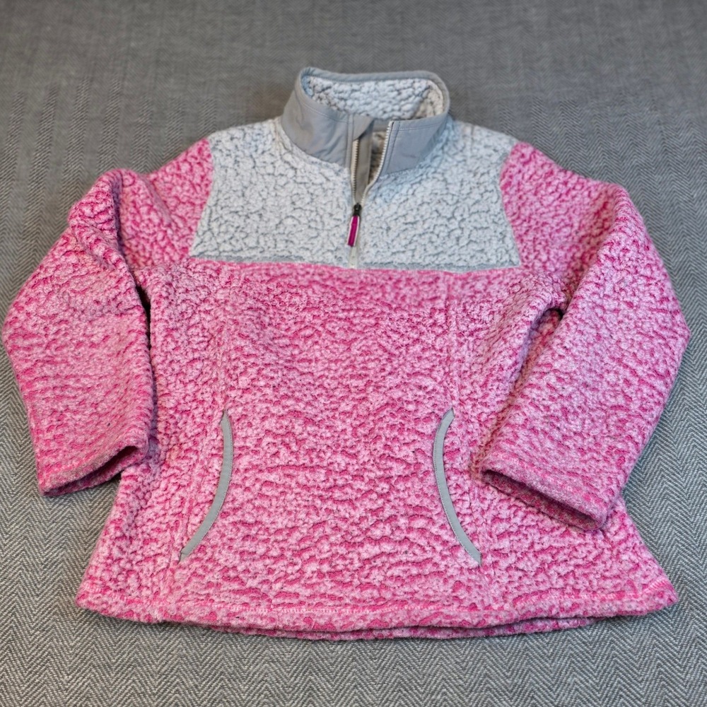 Wonder Nation Girls XL 14-16 Plus Sherpa Pullover Pink Grey Quarter Zip Fleece